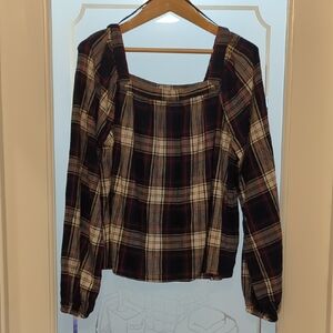 GAP Black/Green/Red And Blue Plaid Women's Blouse